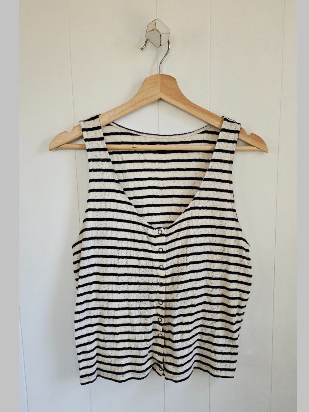 AEO Striped Button Front Pointelle Tank